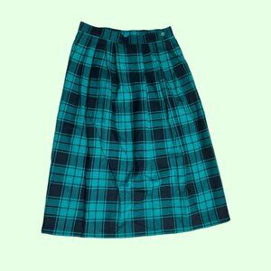 Vintage plaid green and black retro midi skirt size 16‎